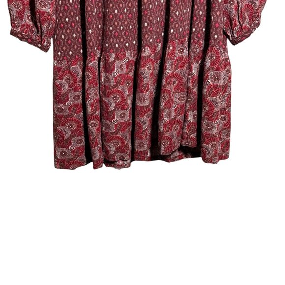 Maeve By Anthropologie burgundy  Boho Print Long Sleeve Dress V-Neck Small - Picture 2 of 8